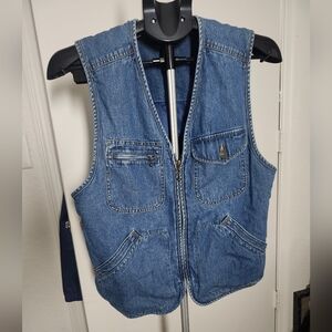 Vintage 1990's Lizwear Blue Denim Vest with Multiple Pockets